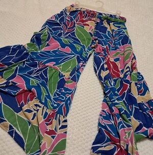 True Destinations  Colorful Leaf Print Wide-Leg Pants Womn Size XL 100% Rayon